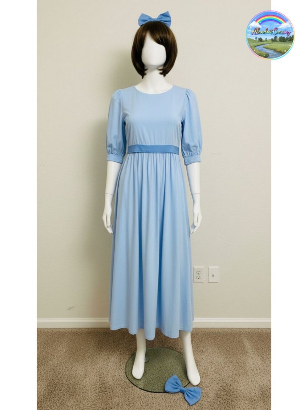 Princess Cosplay Maxi Costume Dress with Bow Belt Puff Sleeves